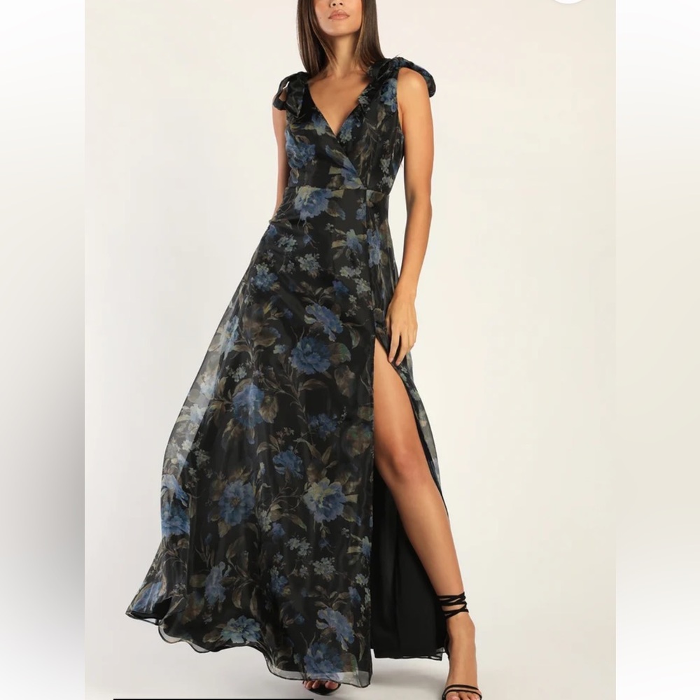 Fit For a Fairytale Black Floral Tie-Strap A-Line Maxi Dress